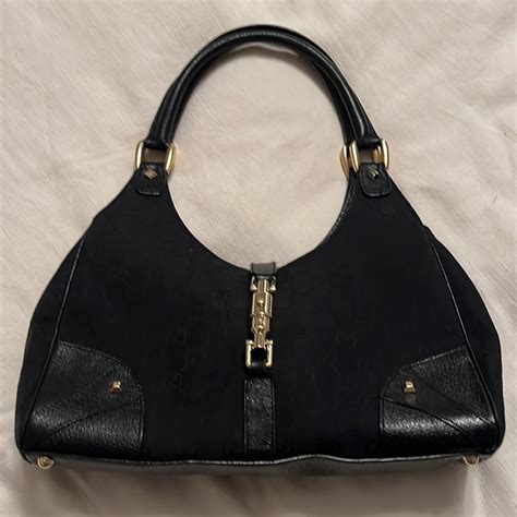 GUCCI Monogram Bardot Shoulder Bag Black.